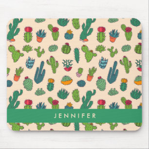 Add Your Name   Cute Cactus Standing Pattern Mouse Pad