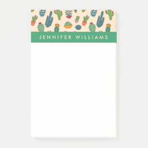 Add Your Name   Cute Cactus Standing Pattern Post-it Notes