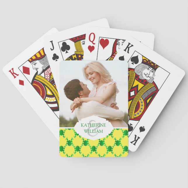 Add Your Name | Cute Cartoon Frogs Playing Cards (Back)