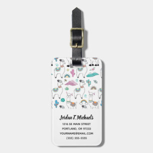 Add Your Name   Cute Cartoon Llama Pattern Luggage Tag