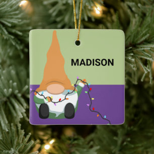ADD YOUR NAME   Cute Christmas Gnome Ceramic Ornam Ceramic Ornament
