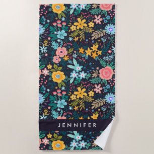 Add Your Name Cute Colourful Floral Pattern Beach Towel