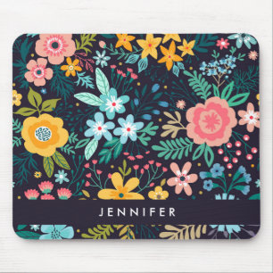 Add Your Name Cute Colourful Floral Pattern Mouse Pad