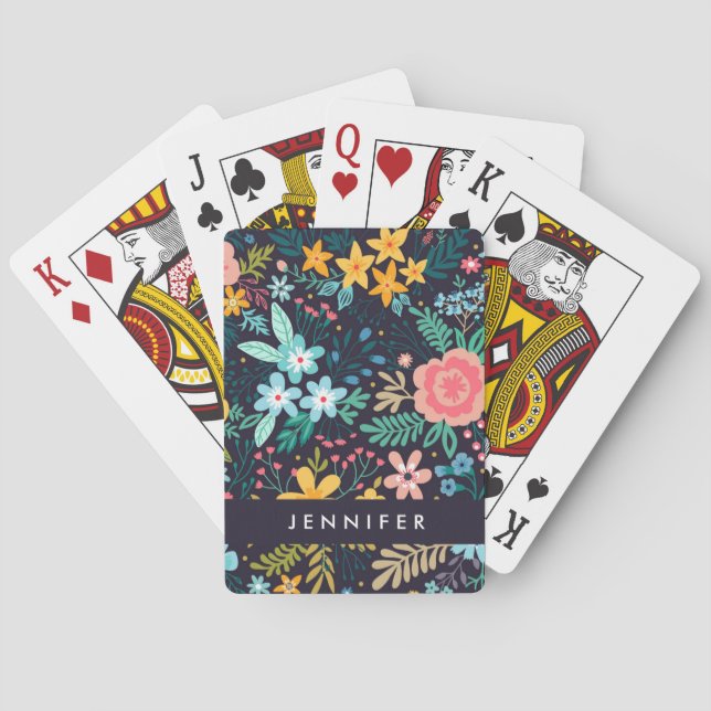 Add Your Name | Cute Colourful Floral Pattern Playing Cards (Back)