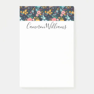 Add Your Name Cute Colourful Floral Pattern Post-it Notes