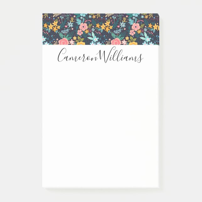 Add Your Name | Cute Colourful Floral Pattern Post-it Notes (Front)