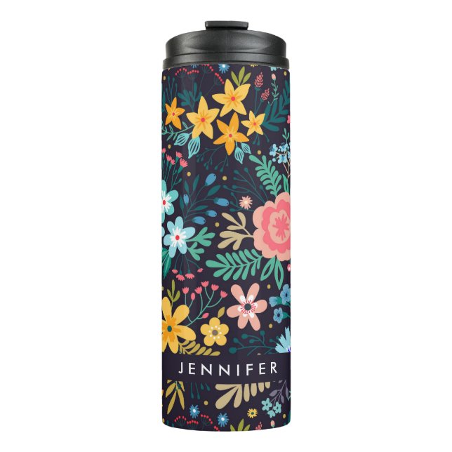 Add Your Name | Cute Colourful Floral Pattern Thermal Tumbler (Front)
