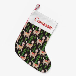 Add Your Name Cute Decorated Llamas Pattern Small Christmas Stocking