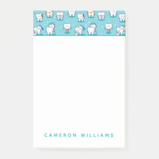 Add Your Name | Cute Dental Pattern Post-it Notes (Front)