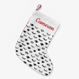 Add Your Name Cute Doodle Eyelash Pattern Small Christmas Stocking