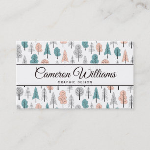 Add Your Name   Cute Doodle Forest Pattern Business Card