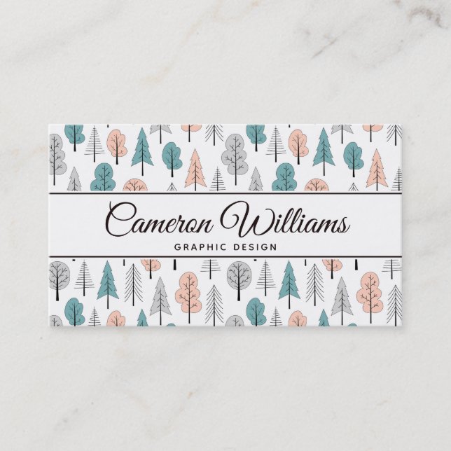 Add Your Name | Cute Doodle Forest Pattern Business Card (Front)
