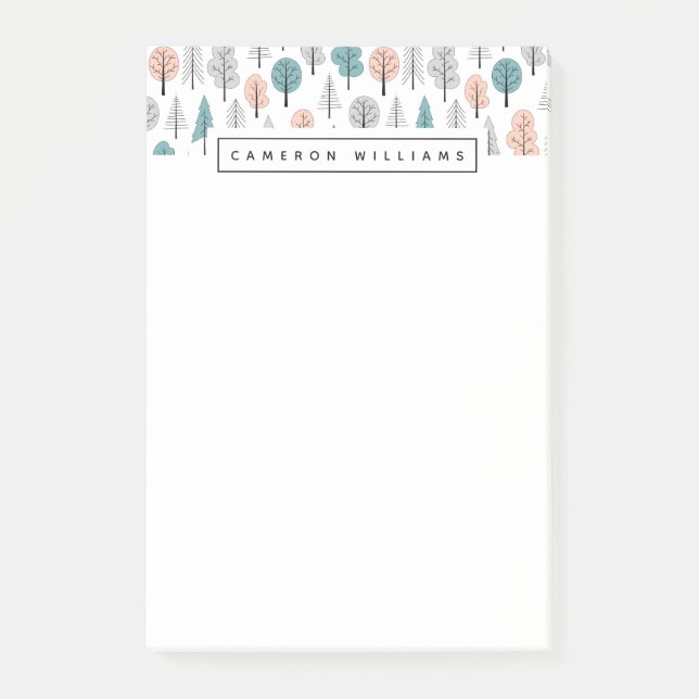 Add Your Name | Cute Doodle Forest Pattern Post-it Notes (Front)