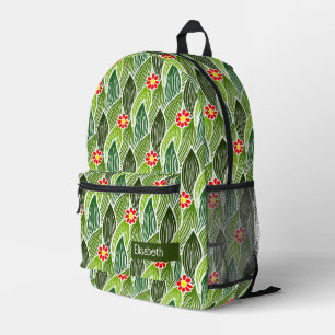 Add Your Name Cute Green Hippie Daisy Floral Girly Printed Backpack