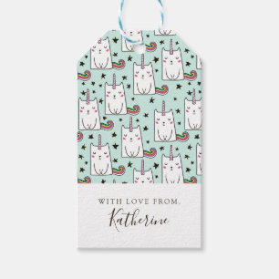 Add Your Name   Cute Hand Drawn Unicorn Cat Gift Tags