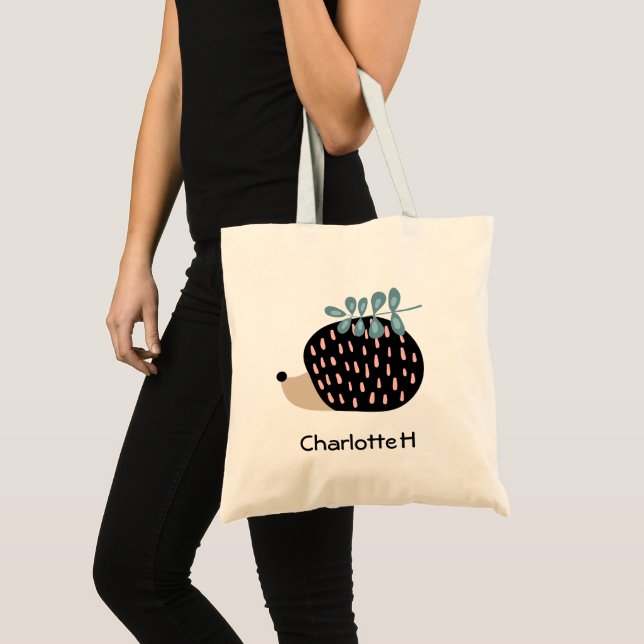 Add Your name Cute Hedgehog Tote Bag (Front (Product))