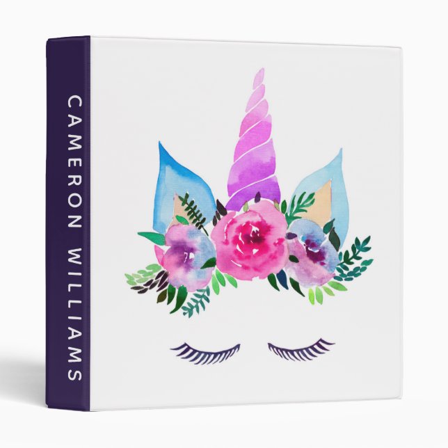 Add Your Name | Cute Magical Unicorn Face Binder (Front/Spine)