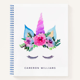 Add Your Name   Cute Magical Unicorn Face Notebook
