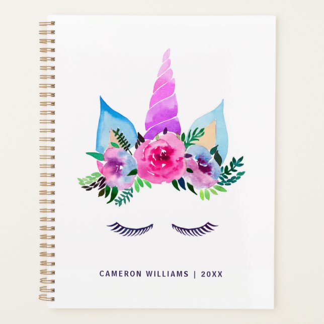 Add Your Name | Cute Magical Unicorn Face Planner (Front)