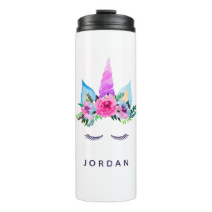 Add Your Name Cute Magical Unicorn Face Thermal Tumbler