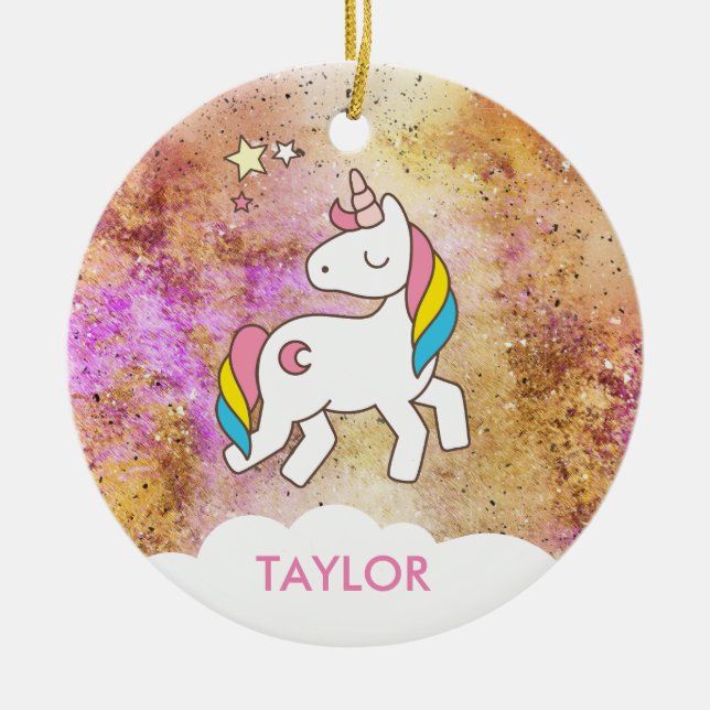 Add Your Name Cute Magical Unicorn Personalised Ceramic Ornament (Front)