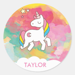 Add Your Name Cute Magical Unicorn Personalised Classic Round Sticker