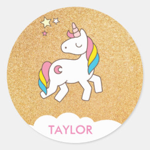 Add Your Name Cute Magical Unicorn Personalized Classic Round Sticker