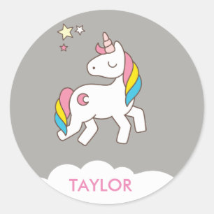 Add Your Name Cute Magical Unicorn Personalized Classic Round Sticker