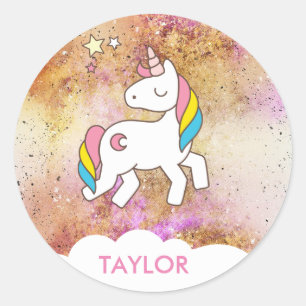 Add Your Name Cute Magical Unicorn Personalized Classic Round Sticker