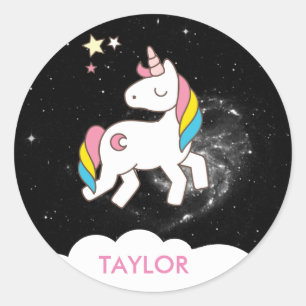 Add Your Name Cute Magical Unicorn Personalized Classic Round Sticker