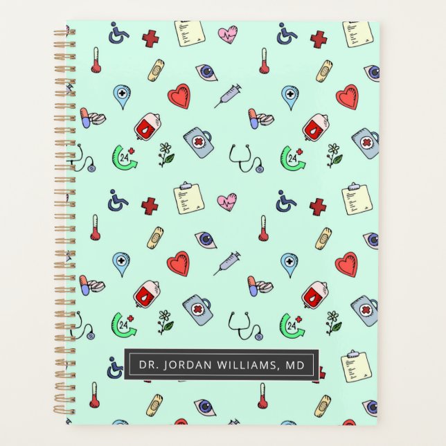 Add Your Name | Cute Medical Icon Pattern Planner (Front)