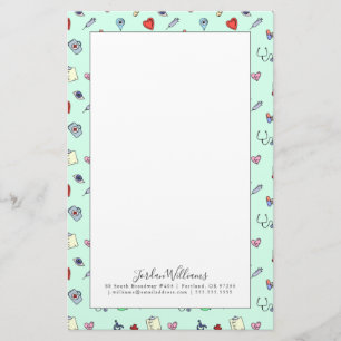 Add Your Name   Cute Medical Icon Pattern Stationery