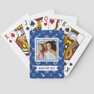 Add Your Name   Cute Nautical Waves Pattern Playing Cards