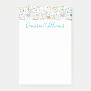 Add Your Name Cute Pastel Llama Pattern Post-it Notes