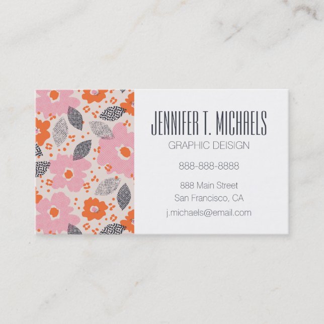 Add Your Name | Cute Retro Floral Pattern Business Card (Front)