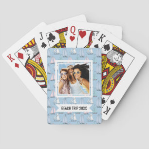 Add Your Name   Cute Sailboat Pattern   Monogram Playing Cards
