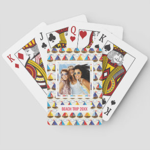 Add Your Name Cute Sailboat Pattern Playing Cards