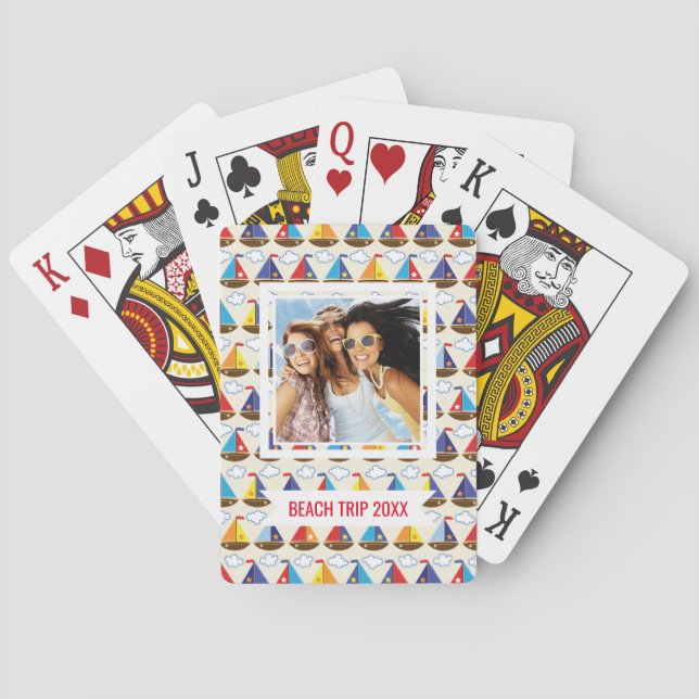 Add Your Name | Cute Sailboat Pattern Playing Cards (Back)