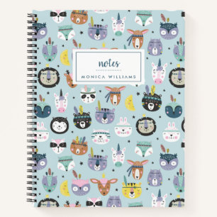Add Your Name Cute Tribal Face Pattern Notebook