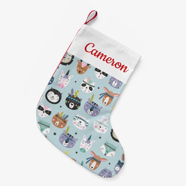 Add Your Name | Cute Tribal Face Pattern Small Christmas Stocking (Front (Hanging))