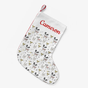 Add Your Name   Cute Woodland Animal Doodle Small Christmas Stocking