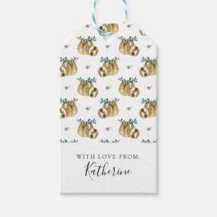 Add Your Name   Cutie Pie Watercolor Sloth Pattern Gift Tags
