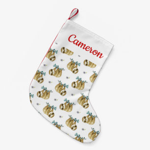 Add Your Name   Cutie Pie Watercolor Sloth Pattern Small Christmas Stocking