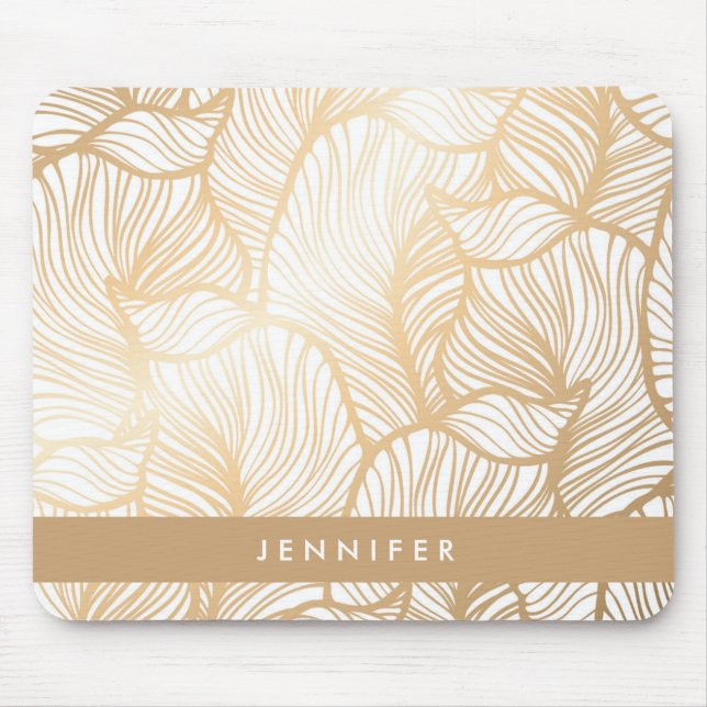 Add Your Name | Damask Gold Floral Pattern Mouse Pad (Front)