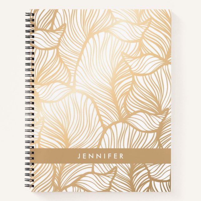 Add Your Name | Damask Gold Floral Pattern Notebook (Front)