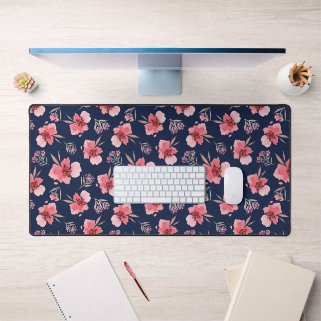 Add Your Name | Dark Pink Watercolor Pattern Desk Mat (Office 1)