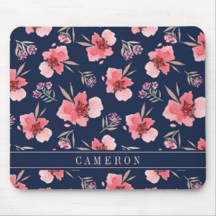 Add Your Name Dark Pink Watercolor Pattern Mouse Pad