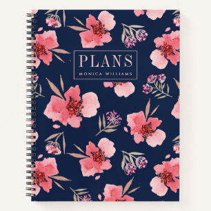 Add Your Name Dark Pink Watercolor Pattern Notebook