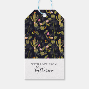 Add Your Name   Dark Summer Night Cactus Pattern Gift Tags