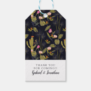 Add Your Name   Dark Summer Night Cactus Pattern Gift Tags